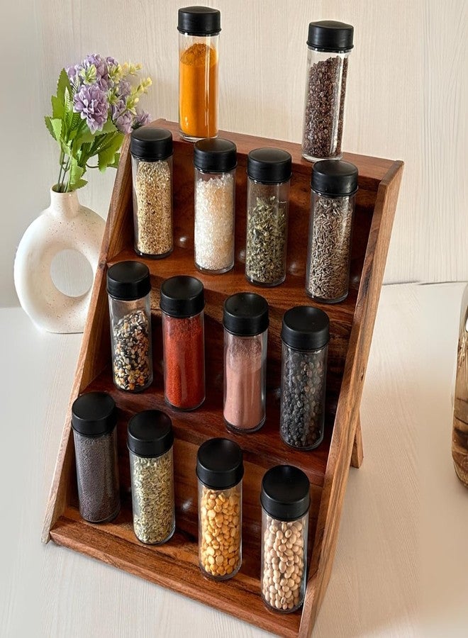 Trendy Trays منظم توابل خشبي أنيق من تريندي تريز، مثالي لأدراج المطبخ والخزائن وأسطح العمل - مصنوع من خشب الأكاسيا الفاخر - رف ثلاثي الطبقات | لا يشمل الزجاجات | أضف لمسة مميزة لمطبخك مع منظم التوابل الخاص بنا - Image 1